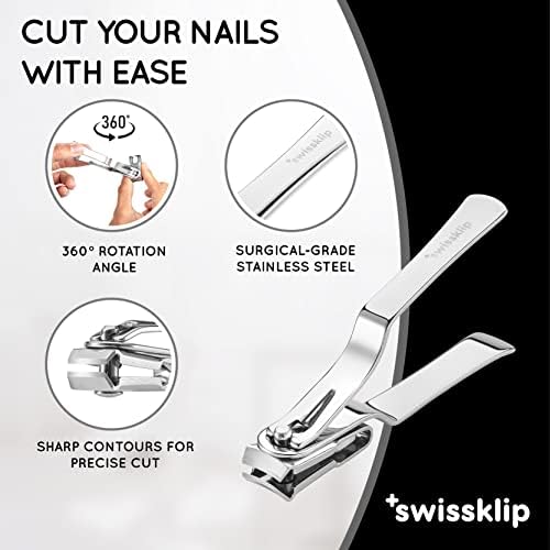 Swissklip Nail Clippers for Men & Women | Finger Nail Clippers for Adult with 360 Degree Rotating Head I Fingernail Clippers for Women I Surgical-Grade Stainless Steel Material