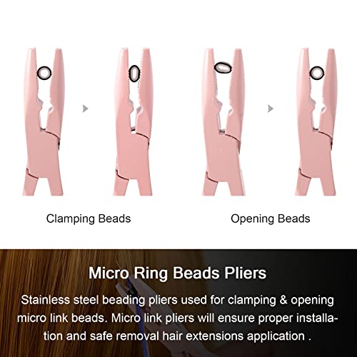 NEWISHTOOL Micro Links Hair Extensions Kit, Hair Extension Pliers for Beads, Hair Extension Loop Needle Pulling Hook Tool Bead Device Tool Kits, Micro Link Tools for Hair or Feather Extensions Styling