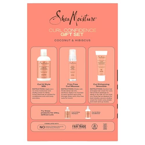 SheaMoisture Coconut & Hibiscus Hair Care Bundle – Curl Enhancing Smoothie, Curl & Style Milk + Frizz Free Curl Mousse (3 Piece Set)