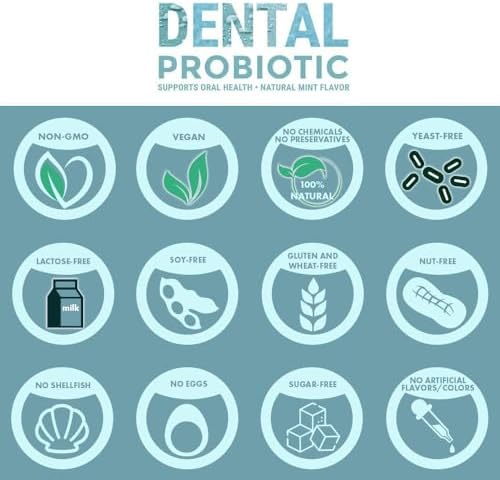 Dental Probiotic, 30 Sugar Free Chewable Tablets, Mint Flavor - Vegan Supplements w/BLIS K12 & M18 - Boosts Oral Health - Fights Bad Breath (Halitosis), Tooth Decay, Strep Throat