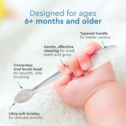 RADIUS Children's Toothbrush, Pure Brush, Ultra Soft Bristles, Clear, BPA Free & ADA Accepted, Designed for Delicate Teeth & Gums for Children 6 Months & Up, Pack of 3