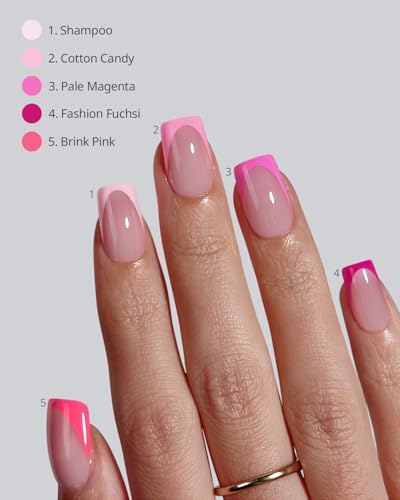 BTArtboxnails XCOATTIPS Pink French Tip Press On Nails - Short Press On Nails Square, Soft Gel Nail Tips, 160Pcs Soak Off Acrylic Pink Fake Nail Extension in 16 Sizes