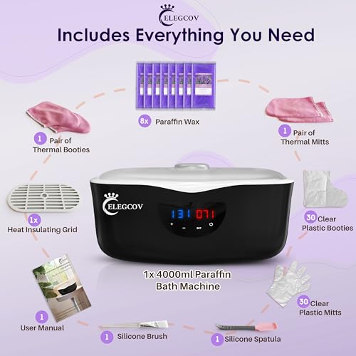 Paraffin Wax Machine for Hand and Feet - ELEGCOV Paraffin Wax Warmer with 8 Packs Lavender Bath Wax Refills Kit，Hand and Foot Moisturizing Care Kit, 4000ml Fast Meltdown Parafin Hot Wax Machine