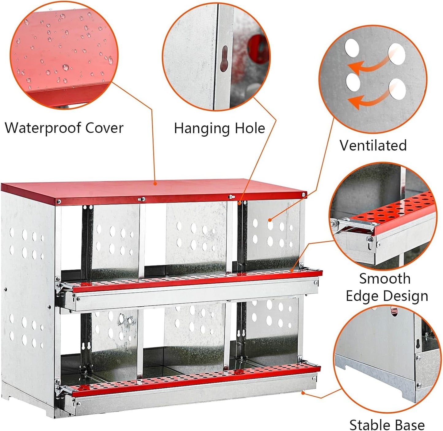 Nesting Boxes for Chickens, 6 Compartment Roll Out Away Chicken Nesting Boxes for Laying Eggs, Nesting Gift Boxes for Hens Duck Poultry, Metal Heavy Duty Chicken Coop with Perch