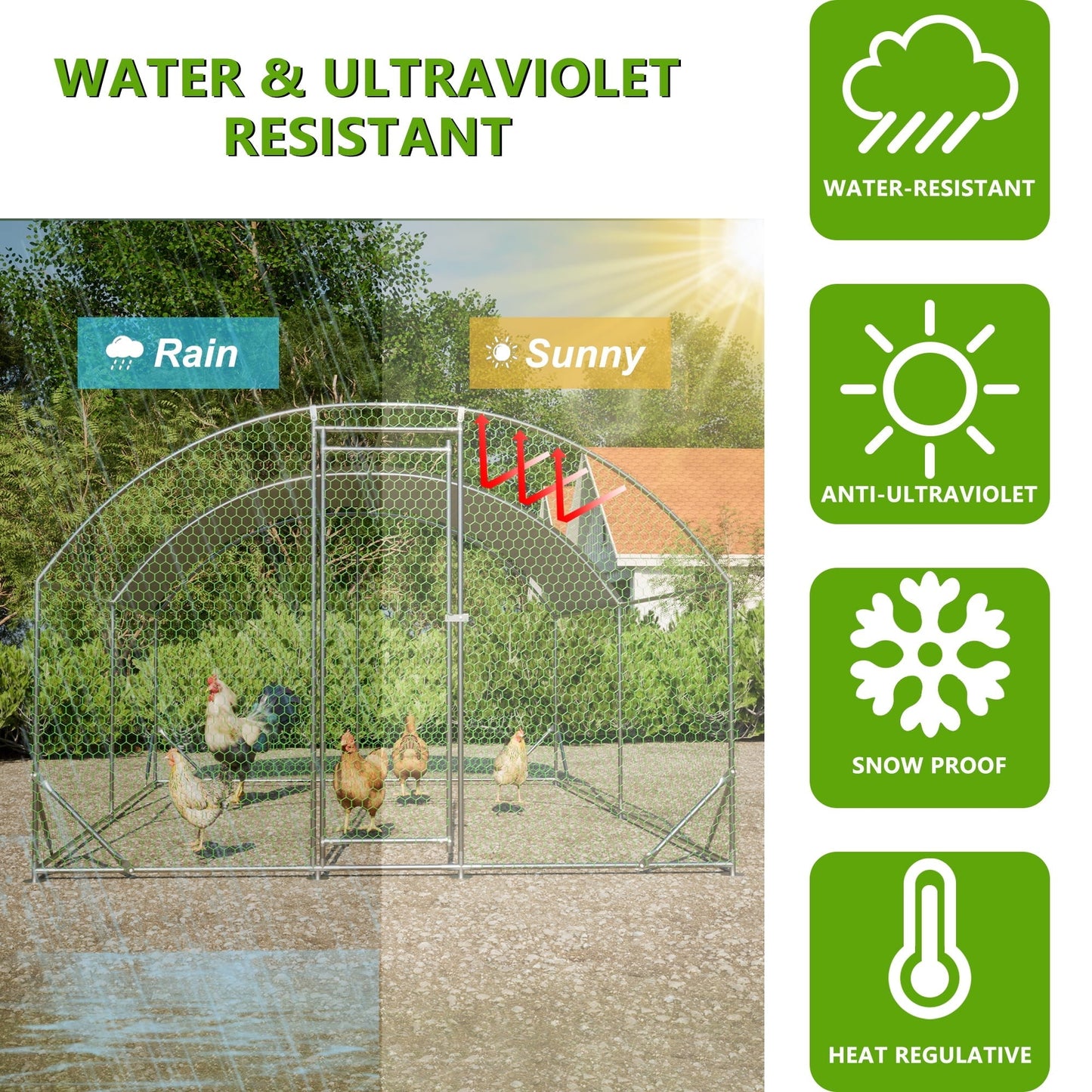 Large Chicken Coop Metal Chicken Run with Waterproof and Anti-UV Cover, 9.84'x13.12'x6.56'