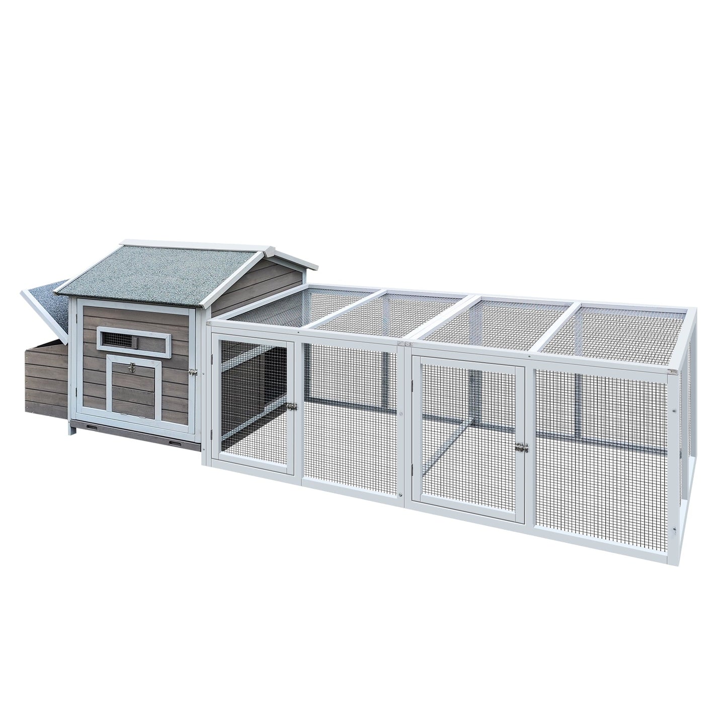 Coowa 118" Wooden Outdoor Chicken Coop Hen House Poultry Cage with Free - range Doors & Nesting Box