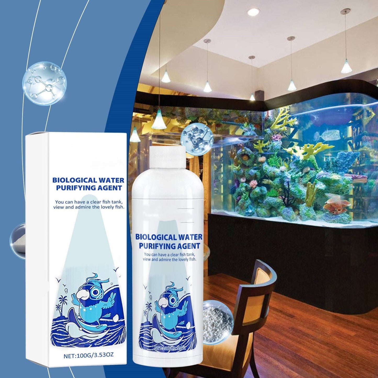 Rwvbm Aquarium Water Purifier & Algaecide Removes Moss,Powder & Waste Improves Water & Fish Health Safe for All Fish Tanks Easy-to-Use (1 Pack)