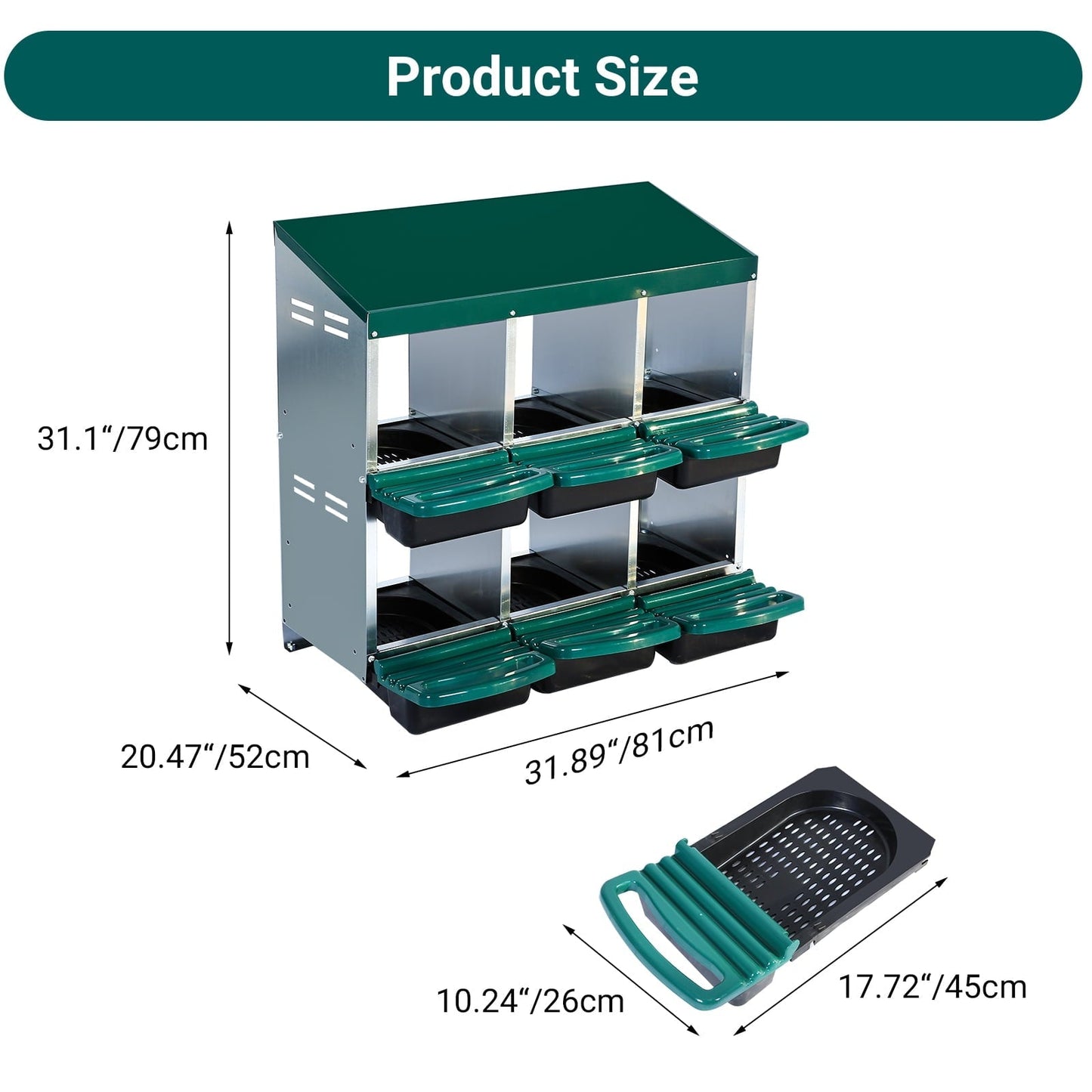 M optimized Chicken Nesting Box with 6 Compartments, Roll Away Laying Boxes for Hens, Lid Cover for Chicken Coop