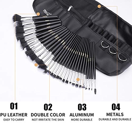 MSQ Makeup Brushes Set 29pcs Professional Cosmetics Brushes with Belt Waist Makeup Bag (Foundation, Powder, Creams, Liquids & Eye Brushes) for Women/Girls/Artists/Holiday gifts/travel