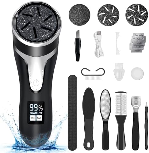 Electric Foot Callus Remover, IPX7 Waterproof Pedicure Kit Rechargeable Calloused Feet Remover Tool with LCD Display, 2-Speed Dual Motors for Efficient Exfoliation of Dead Skin on Feet