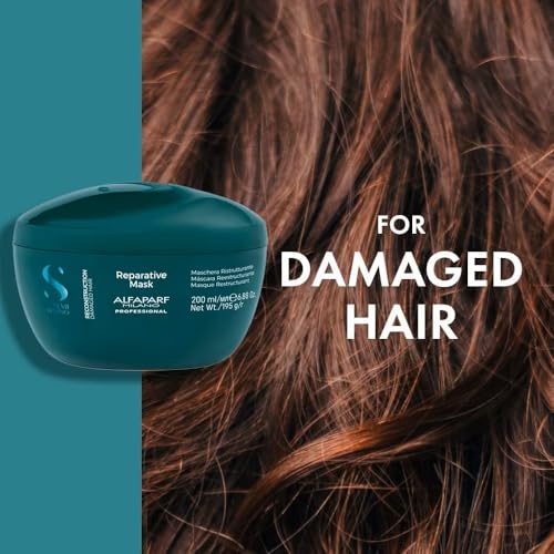Alfaparf Milano Semi di Lino Reconstruction Reparative Hair Mask - Damaged Hair Bond Repair - Color Safe Deep Conditioning Hair Mask - Medium to Thick Hair - Vegan (6.88 oz)