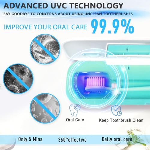 UV-C Toothbrush Sanitizer Case for Travel, Portable Sanitizer and Holder Universal Fits Electric and Manual Brush Heads, Smart Automatic Operation