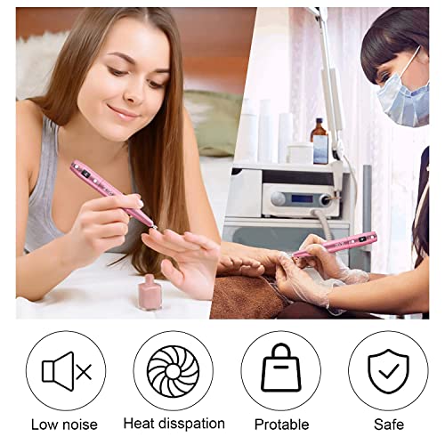 PELCAS Cordless Electric Nail Drill, Professional Portable Manicure Nail Drill Kit 20000RPM Rechargeable 5 Adjustable Speeds LCD Display 11 Attachments for Acrylic Nails, Polishing, Nail Art