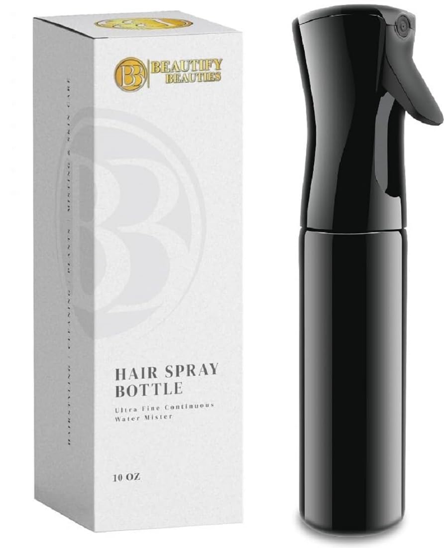 Ultra Fine Continuous Hair Spray Bottle | Black | 10.1 Oz | For Hairstyling & Misting
