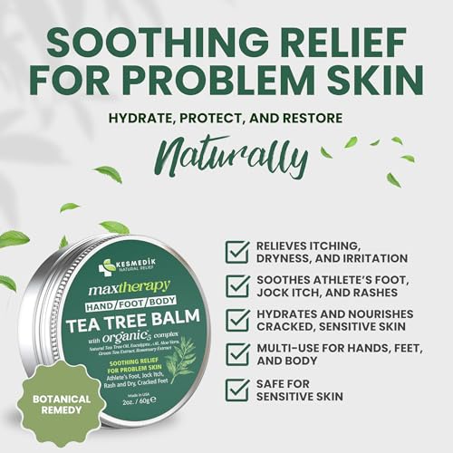 Tea Tree Oil MaxTherapy Balm, Itchy Skin Relief, Soothing for Rashes, Jock Itch, Athlete’s Foot, Chafing, Insect Bites, Folliculitis, Dry Sensitive Skin, Effective & Safe for All Ages, 2-Pack