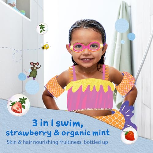 Childs Farm, Kids 3 in 1 Swim, Strawberry and Organic Mint, Body Wash, Shampoo and Conditioner, Suitable for Dry, Sensitive and Eczema-Prone Skin, 8.4 Fl Oz