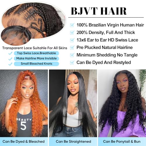 13x6 Deep Wave Lace Front Wigs Human Hair Wigs for Women 200 Density HD Transparent Deep Curly Lace Frontal Wigs Human Hair Pre Plucked with Baby Hair Natural Color 30 Inch
