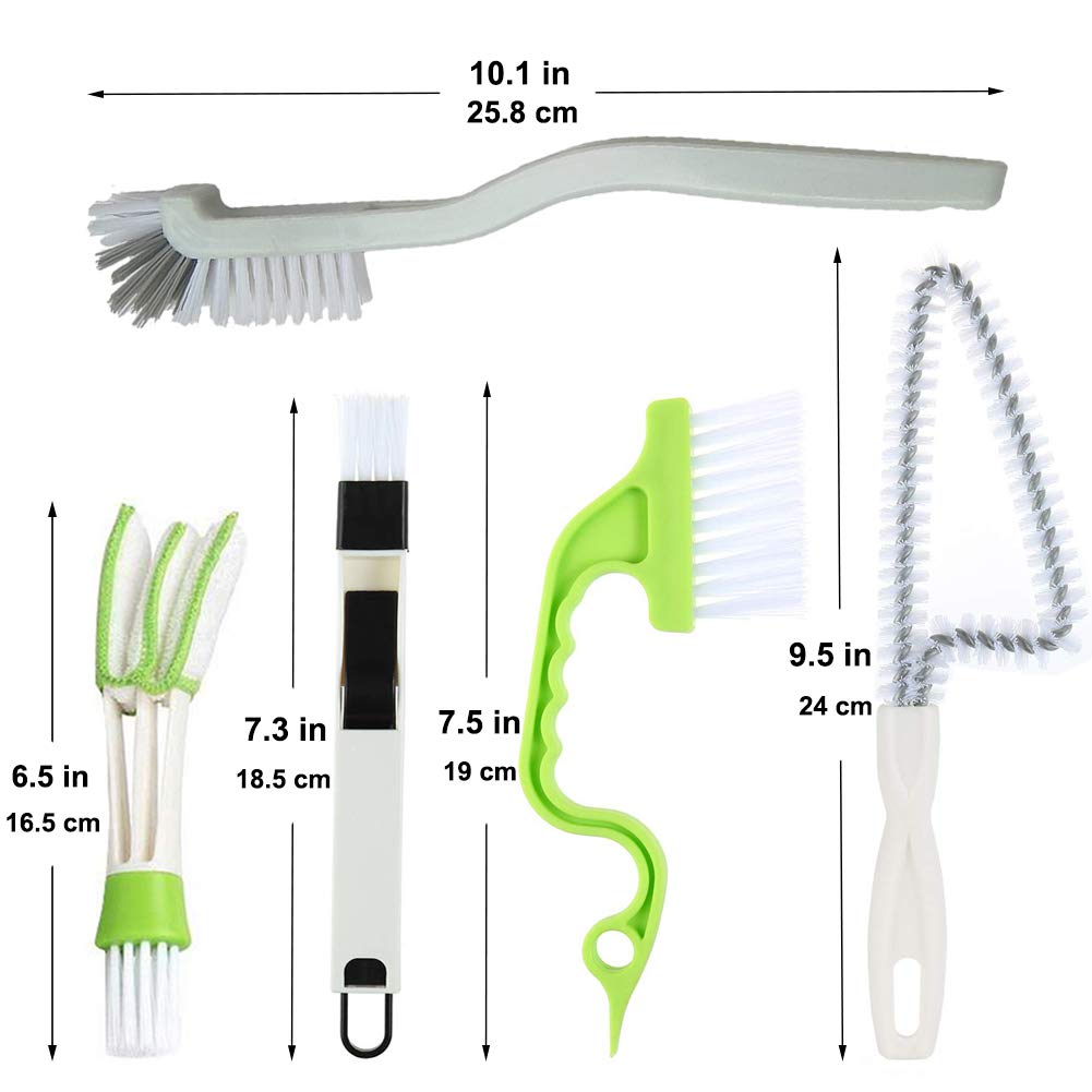 Window Track Cleaning Brush Kit - 5 Pack Multifunctional Handheld Crevice Brush for Blinds, Sliding Doors, Tile Grout, Bottles & Shutters