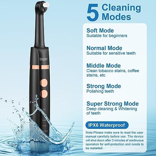 Tooth Polisher - SIQUER Plaque Remover for Teeth Whitening Dental Tools Electric Tartar Polishing Teeth Cleaning Kit with LED Light 5 Speed Modes with 5 Replacement Brush Heads (Black)