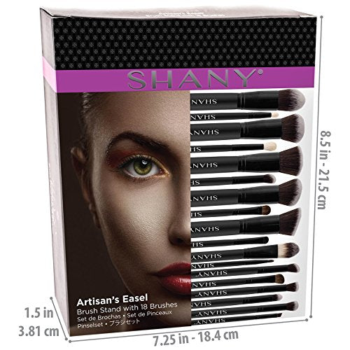 SHANY Makeup Brushes Artisan Easel Elite Cosmetics Make up Brush Set, Complete Kabuki Makeup Brush Set with Standing Convertible Makeup Brush Holder Storage - 18 pcs