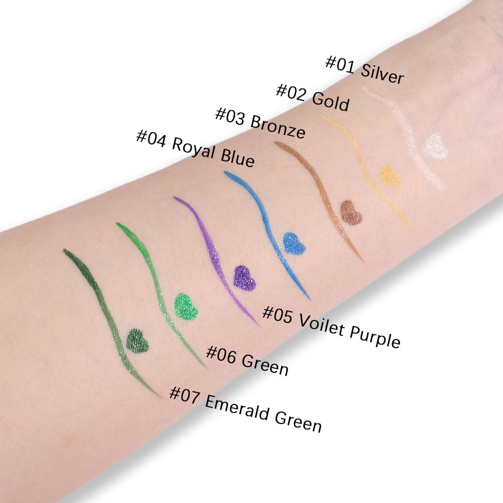 evpct 2Pcs Metallic Purple & Green Glitter Glittering Diamond Liquid Eyeliner Eye Makeup Pencil Set, Sparkle Shimmer Colored Eyeliner Pen Waterproof Smudge Proof Long Lasting High Pigmented