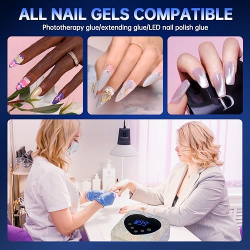 UV LED Nail Lamp 72W Rechargeable Sparkly Wireless Nail Dryer Gel Polish Light with 5 Timer Setting Professional Quick Dry Curing Lamp with Display Auto Sensor for Salon & Home