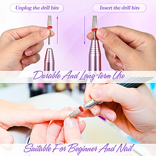 Honoson 3 Pcs Carbide 5 in 1 Nail Drill Bit Set Two Way Rotate Use for Both Left and Right Handed，Xf，F，M 3/32 Inch Drill Nails for Acrylic Nail Gel Fast Remove(Silver)