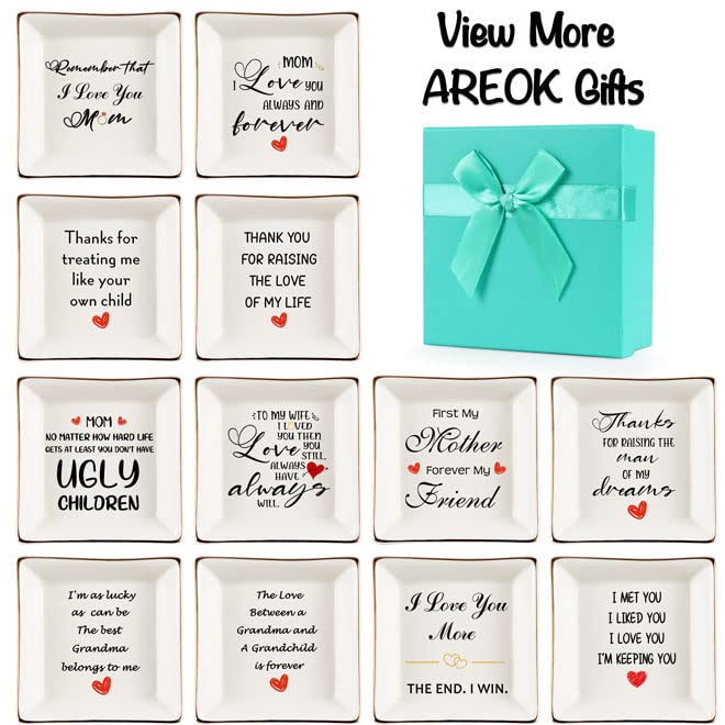 AREOK Best Wife Gifts from Husband, Happy Anniversary - Valentines Day Birthday Gifts for Her Wife Girlfriend Romantic, Ceramic Ring Dish Holder, Jewelry Tray, Trinket Dish, I Love You More