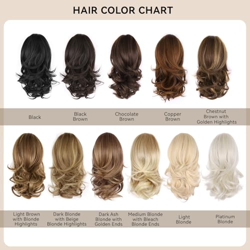 14 Inch Blonde Ponytail Extension - Wavy Pony Tails Hair Extensions, Claw Clip Ponytail Extension, Synthetic Hair Extensions Ponytail, Clip on Ponytails for Women (Dark Blonde With Beige Highlights)