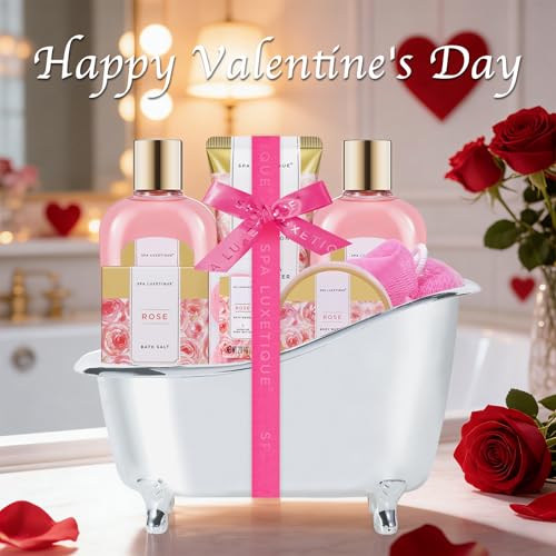 spa luxetique Gift Set For Women, Bath Sets for Women Gift, 8 Pcs Rose Spa Basket Includes Bubble Bath, Shower Gel, Body Lotion, Mom Birthday Gifts, Mother‘s Day Gift, Valentines Day Gifts for Her