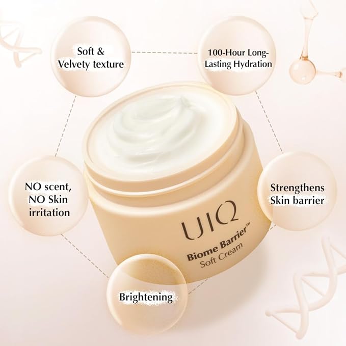 UIQ Biome Barrier Soft Cream, 100 hours lasting hydration, Moisturzing, Fragrance-Free, Skinbarrier Repair, Korean Skin care for Glass Skin, Non-Sticky, Korean skincare, 2.02 fl. oz. (60ml)