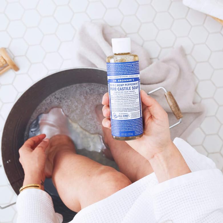 Dr. Bronner's Peppermint Pure-Castile Soap | 8 Oz Organic Liquid | Vegan & Multi-Use
