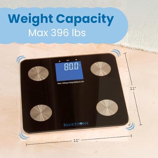 Digital Body Weight Bathroom Scale - Step-On Weighing Machine - Accurate Measurement - Large LCD Display with Clear Glass Base by Bluestone