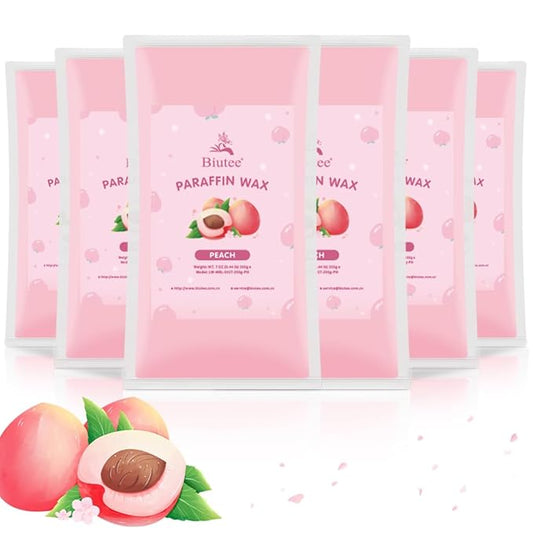 Biutee Paraffin Wax Refills 6 Pack 0.44 Pound per pack Peach Scented Paraffin Wax Paraffin Blocks Moisturizing for Hand and Feet Low Melt Paraffin Wax(Peach)
