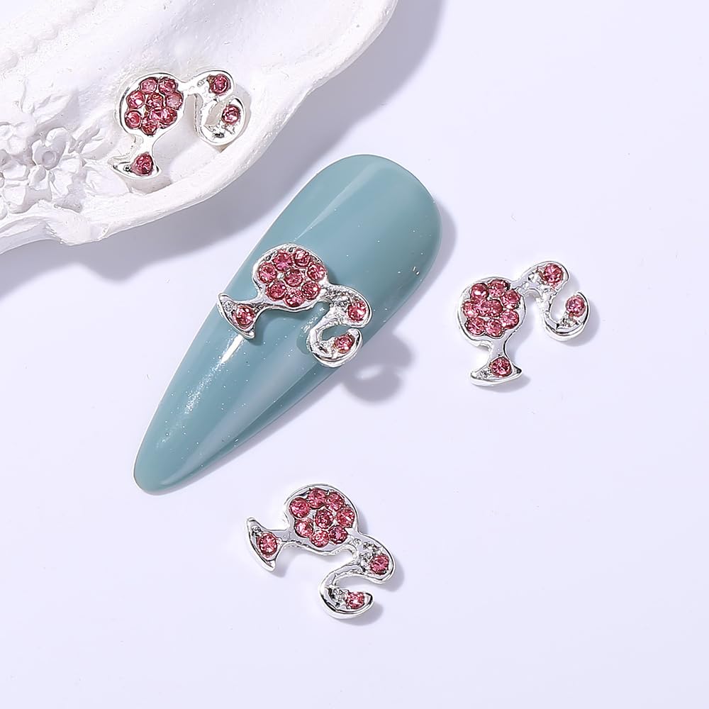Barbiecore Nail Charms, Pink Gun Head Lip Heart Saturn Rhinestione Nail Art Charms Nail Jewelry Decorations Acrylic Nail Gems Accessories for Women Girl DIY Crafts Supplies