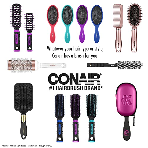 Conair The Knot Doctor for Premium Pro Detangling Brush for Wet or Dry Hair with Green Storage Case, Black