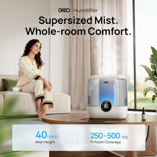 Dreo 6L Top Fill Humidifiers for Bedroom, 60H Runtime 28 dB Quiet Supersized Cool Mist Air Humidifiers for Large Room, Baby Nursery, Plant, Indoor, Night Light, Easy to Clean, Precise Humidity Control