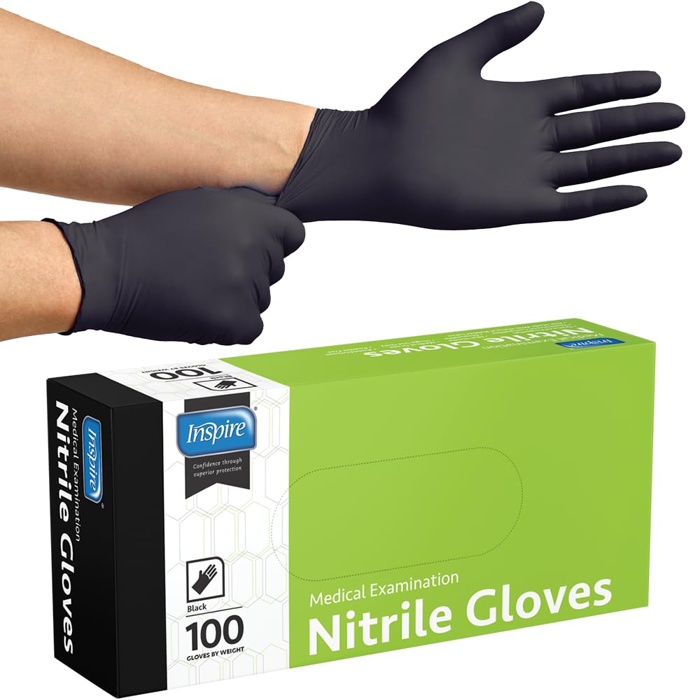 Inspire Black Nitrile Gloves | THE ORIGINAL Quality Black Disposable Glove Latex Free | 4.5 Medical Cooking Cleaning Mechanic Case of 1000 size M