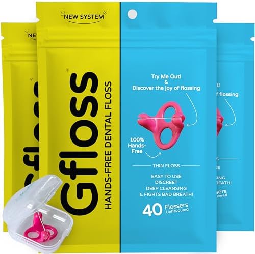 Hands-Free Dental Floss - 40 Count (Pack of 3) + Light Travel Case - Easy to Use, Discreet Flossers for Adults | Travel Floss | Thin Soft Floss for Tight Teeth | PFAS-Free | Unwaxed