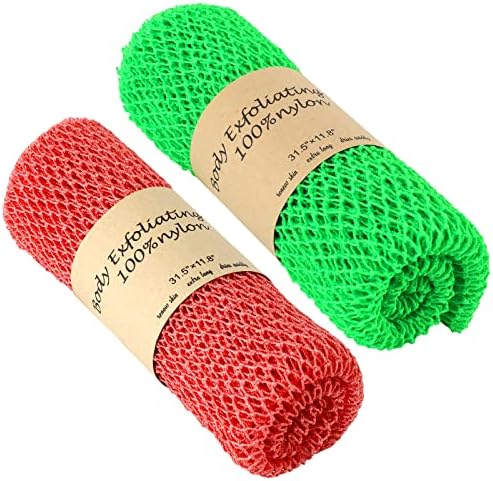 2 Pieces African net Sponge for exfoliating,African exfoliating net, African wash net, African Ghana Sapos scrubbing washcloth rag for Smoother Skin and Daily use;Yellow-Blue
