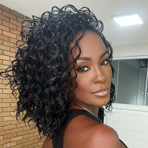 Leeven Gogo Curl Crochet Hair 10 Inch 8 Packs Black Ocean Wave Crochet Hair Pre Looped Deep Twist Goddess Box Braids Short Curly Water Wave Synthetic Braiding Hair for Women Girl Kids