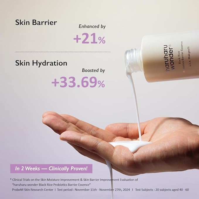 haruharu Wonder Black Rice Probiotics Barrier Essence, Skin Flooding & Layering, Strengthens Skin Barrier, Moisturizes, Glowy Radiant Skin, Ceramide & Panthenol, Holiday Stocking Stuffer, 4.05 fl.oz