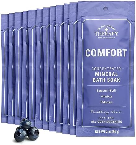 Village Naturals Therapy, Comfort Concentrated Mineral Bath Soak, Blueberry Citrus, 2 Oz, Pack of 12