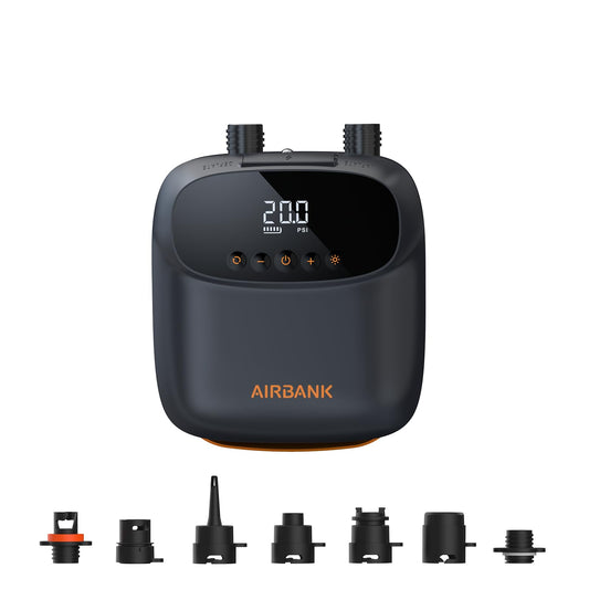 AIRBANK Paddle Board Pump Electric 20PSI The Puffer Pro, Portable SUP Pump, Dual-Stage Inflation & Auto-Off Air Pump for Stand up Paddle Boards, Kayak, Inflatables, Boats, Tent, Mattress, Kite Wings