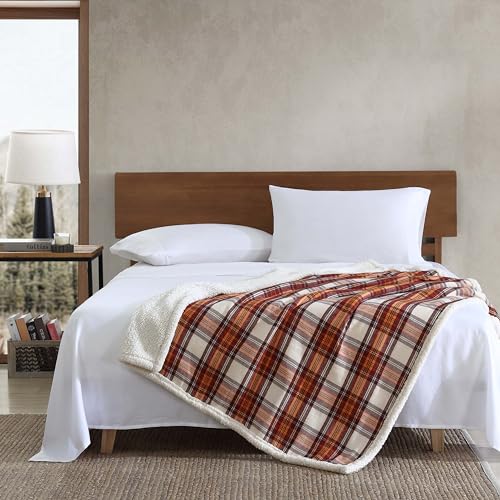Eddie Bauer - Throw Blanket, Reversible Sherpa Fleece Bedding, Home Decor for All Seasons (Edgewood Red, Throw)