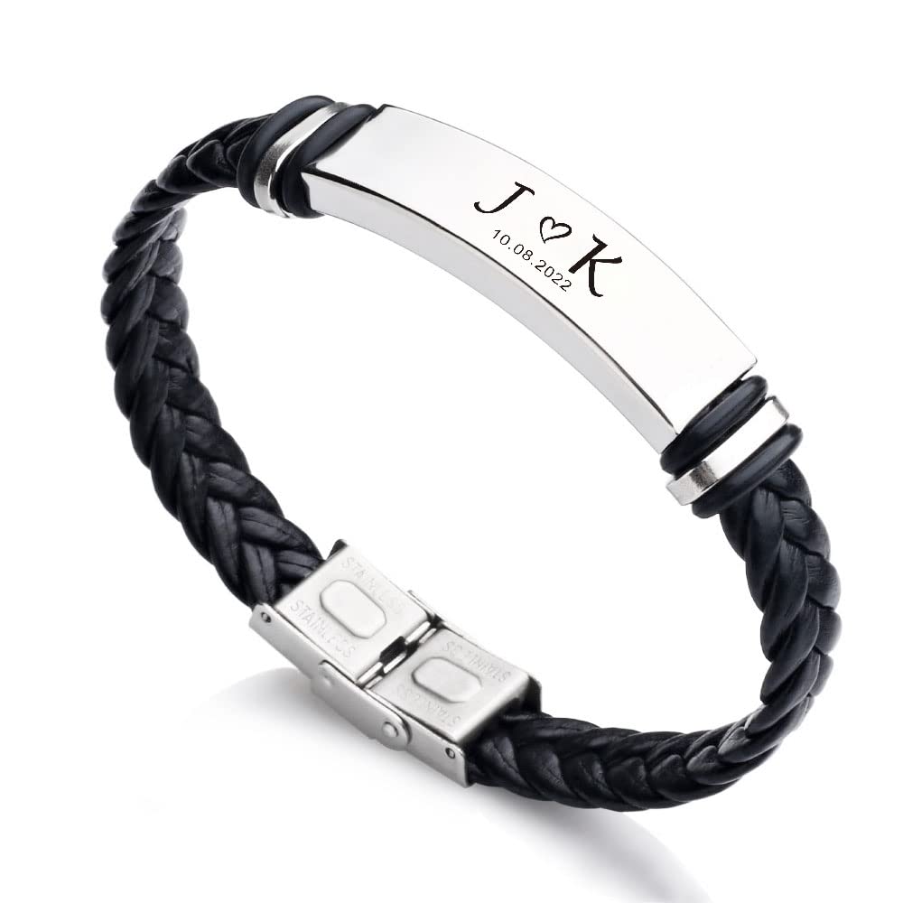 EDSG Valentines Day Gifts for Him Personalized Mens Bracelet Custom Engraved Bracelets for Men Personalized Gifts for Men Boyfriend Husband Dad Birthday Wedding Anniversary(Design 1)