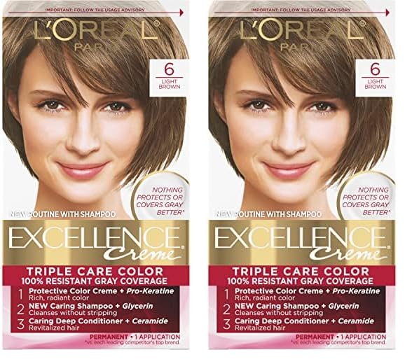 L'Oreal Paris Excellence 6G Light Golden Brown Hair Color | Gray Coverage, 8 Weeks