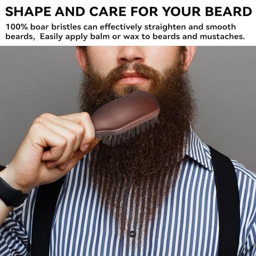 Hair Brush for Men, Beard Brush for Men Smooths Softens Beard and Exfoliates Skin and Scalp, 100% Boar Bristle Beard Brush for Beard & Short Hair Detangle add Natural Shine