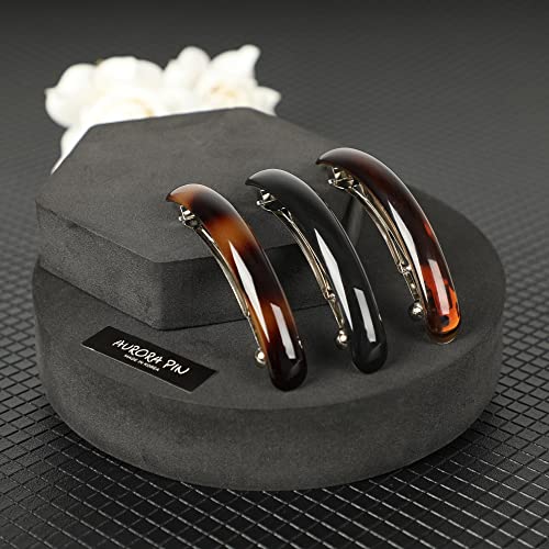 Stylish Tortoise Shell Hair Clip - Autoclasp Barrettes For Styling in an Updo, Bun, Ponytail - Strong Korea Made Accessory for Thick, Medium Volume Hair - Set of 3 Pieces, 3 Colors