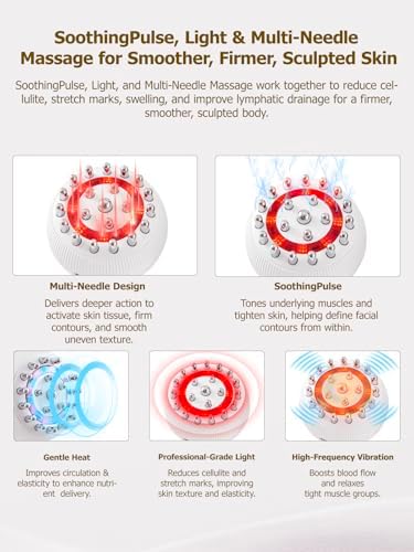 Lymphatic Drainage Massager & Anti Cellulite Massage Tool, Helps Reduce Stretch Marks & Cellulite, for Legs, Arms & Belly, Body Sculpting Machine with Microcurrent, Light, Heat & Vibration